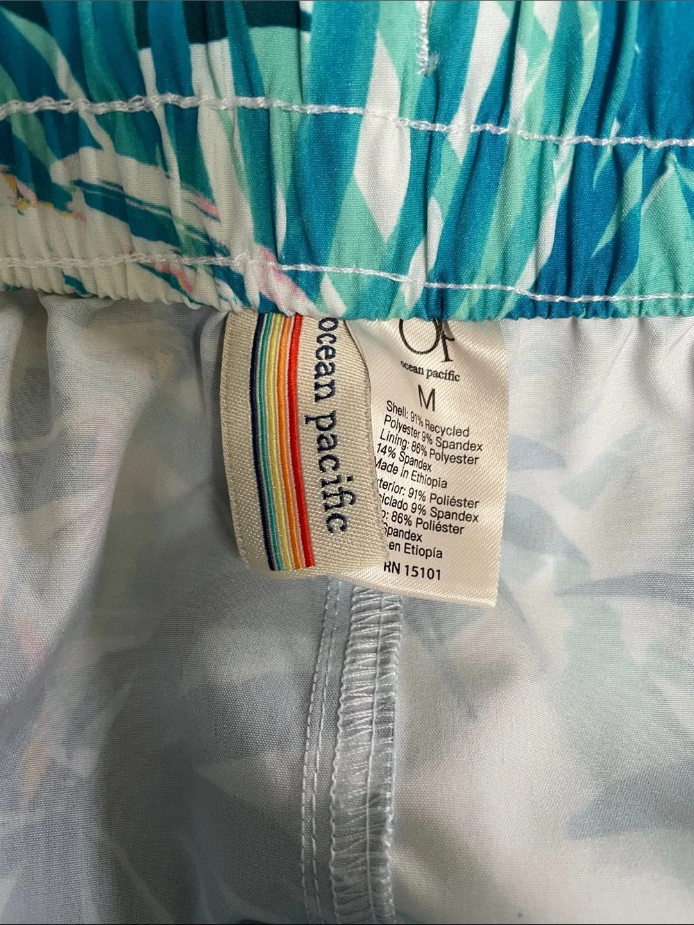 Ocean Pacific OP Tropical Swim Shorts Medium Zip Pocket Beach Cover Up UPF